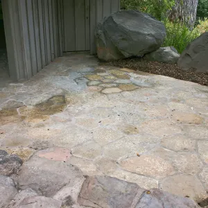 New stone paving at the Information Kiosk