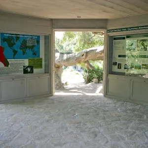 View through north west entrance of the Information Kiosk