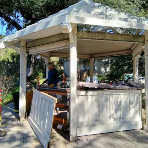 Entry Kiosk being dismantled for renovation