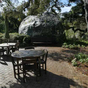 Tables and chairs at the Blaksley Boulder after a storm