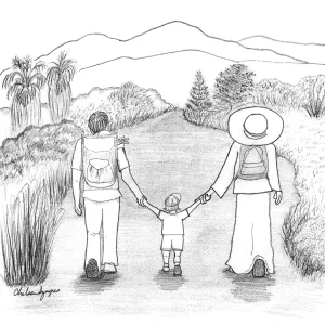 Family Walking Past Meadow