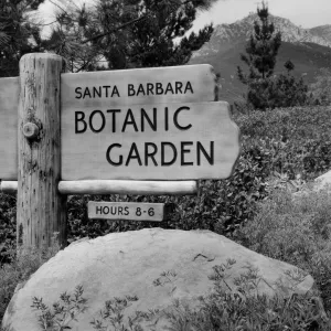 'Santa Barbara Botanic Garden' wood sign at Old Entrance to the Garden, © Josef Muench