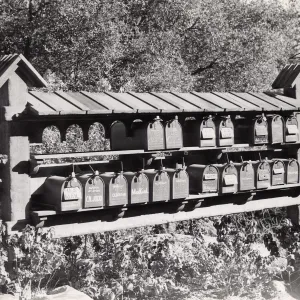 Bank of mailboxes along Mission Canyon Road