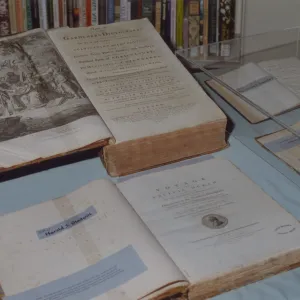 Photos of rare books from special collections, Blaksley Library's 50th Anniversary Celebration
