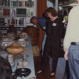 Display in Blaksley Library of Chumash pottery, Blaksley Library's 50th Anniversary Celebration