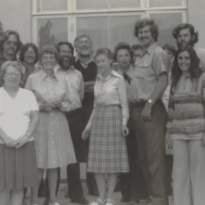 SBBG Staff Group Photo on Library steps, in front of Blaksley Library