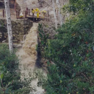 Mission Creek flooding through the flue of the Mission Dam