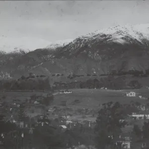 Early Santa Barbara with snow on mountains