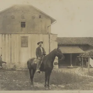 Man on Horseback at rear of Casa de la Guerra c. 1870s
