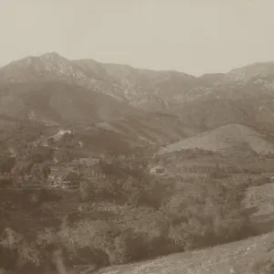 View Towards La Cumbre Peak with houses on Las Canoas and Gane House at SBBG