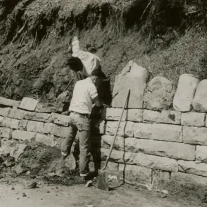 construction of rock wall along driveway to Lotterhos/Gane House