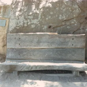 old wood bench near Blaksley Boulder, (replaced by Nugent Bench)