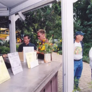 Visitors at entry kiosk