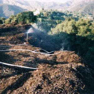 Mulch pile on ridge above Hort Unit that caught on fire and was removed