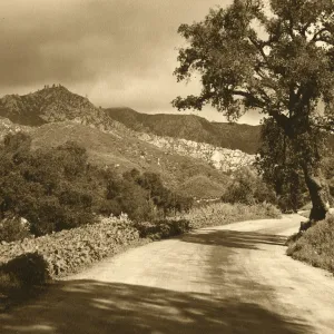 View looking north in Mission Canyon, possibly along what is now currently Mission Canyon Road.