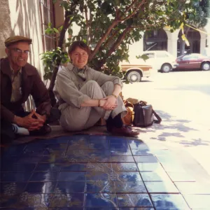 Judy Sutcliffe & Dara Emery enjoying a moment during installation of new fountain featuring lupine design