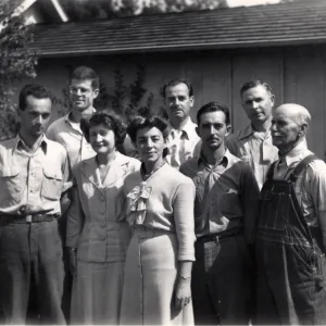 Staff Group Photo - left to right: Jack Kiefer, Clifton Smith, Katherine Miller, Elizabeth Norland, Roy O. Wells, Leon Endow, Maunsull Van Renssselaer, Herbert Doyle