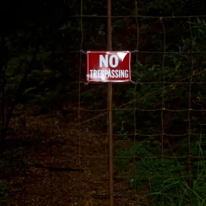 No Trespassing sign on garden grounds