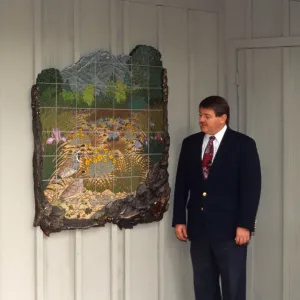 Ed Schneider with new Information Kiosk Memorial Tile Mosaic