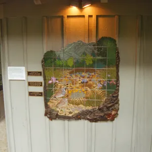 tile mosaic, memorial plaques, on Information Kiosk