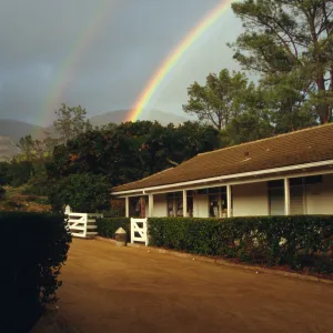 Double Rainbow above the Garden, decomposed granite in the courtyard