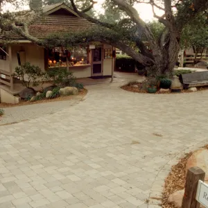 New pavered path at Garden Entrance, entrance oak