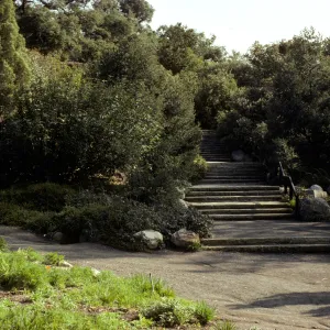 SBBG Entrance steps, staircase, back side of Entrance Kiosk display