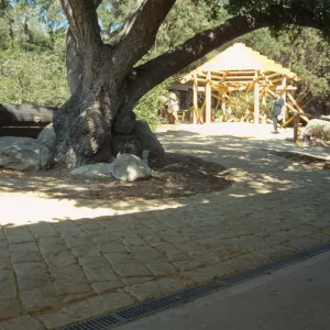construction of the entrance kiosk and stone pavers