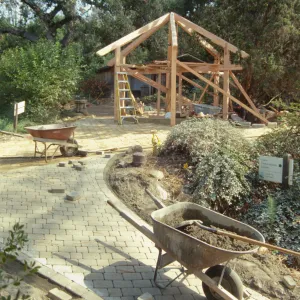 construction of the entrance kiosk and stone pavers