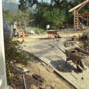 construction of the entrance kiosk and stone pavers