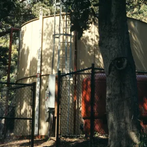 SBBG water storage tank in the lower Arroyo, Mission Canyon