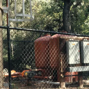 SBBG water storage tank in the lower Arroyo, Mission Canyon