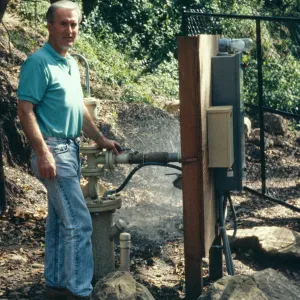 Jack Breidenstein, SBBG well pump in the lower Arroyo, Mission Canyon