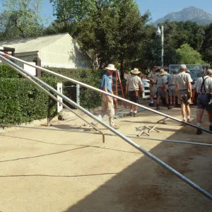 Setting up a canopy in the Courtyard