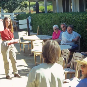 Lisa Lewis leads the SBBG staff emergency preparation exercise, Courtyard