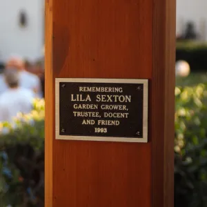 Memorial to Lila Sexton, plaque, Garden Growers Nursery