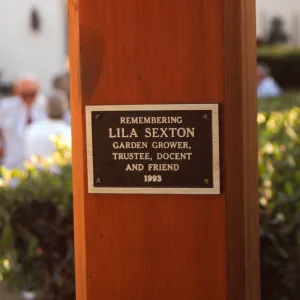 Memorial to Lila Sexton, plaque, Garden Growers Nursery