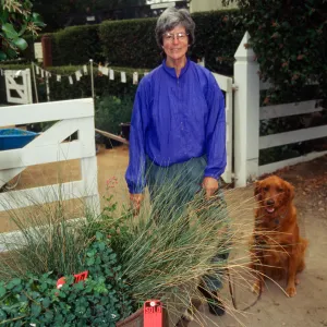 SBBG Fall Plant Sale, 1995, visitor with dog