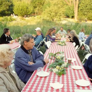 SBBG Members BBQ, 2001, tables in the Meadow