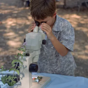 boy using microscope