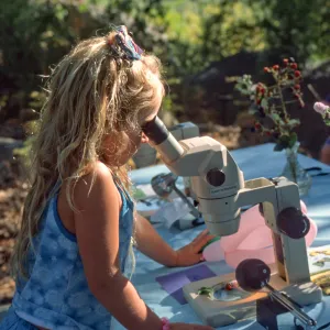 Ice Cream Social, girl using microscope