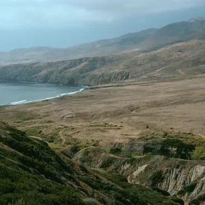 Santa Cruz Island, view of Black Point from ridge, above Christy Ranch