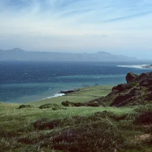 Santa Rosa Island, view of Skunk Point & Santa Cruz Island from upper road to Torrey Pines