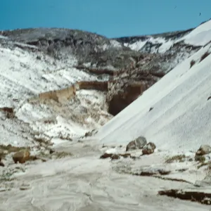 Canyon with spring flowing into Simonton Cove, San Miguel Island. Note it’s steep sand drifts.