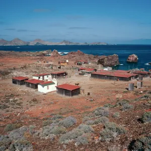 village on West island, looking toward East island, San Benito Island