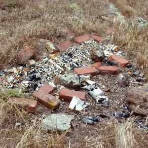 rubble, bricks & batteries on top of Santa Cruz Island, West Latitude Station Î” 717, Santa Cruz Island