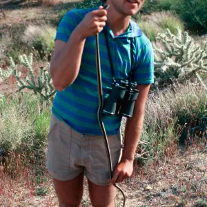 Jan Jorgensen w/racer, Keystone Canyon, New York Mountains, Mojave National Preserve, San Bernardino County