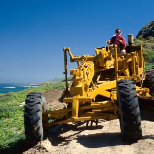 Gail in road grader, NE end, Natividad Island