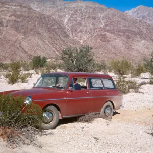 Bob's car in sand on desert, East of Sierra Juarez